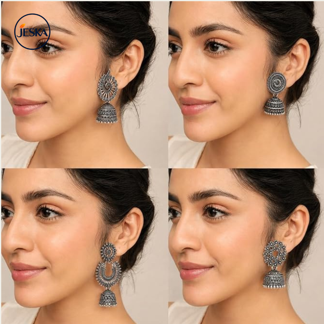 Fashion jhumka oxidised Silver Earrings for women Combo 4