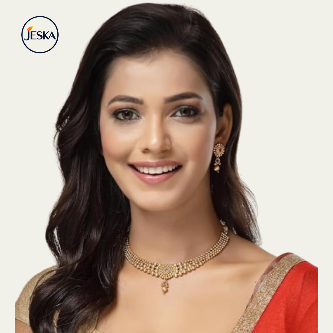 JESKA Classic Gold Plated Choker Necklace with Drop Earring Jewellery Set