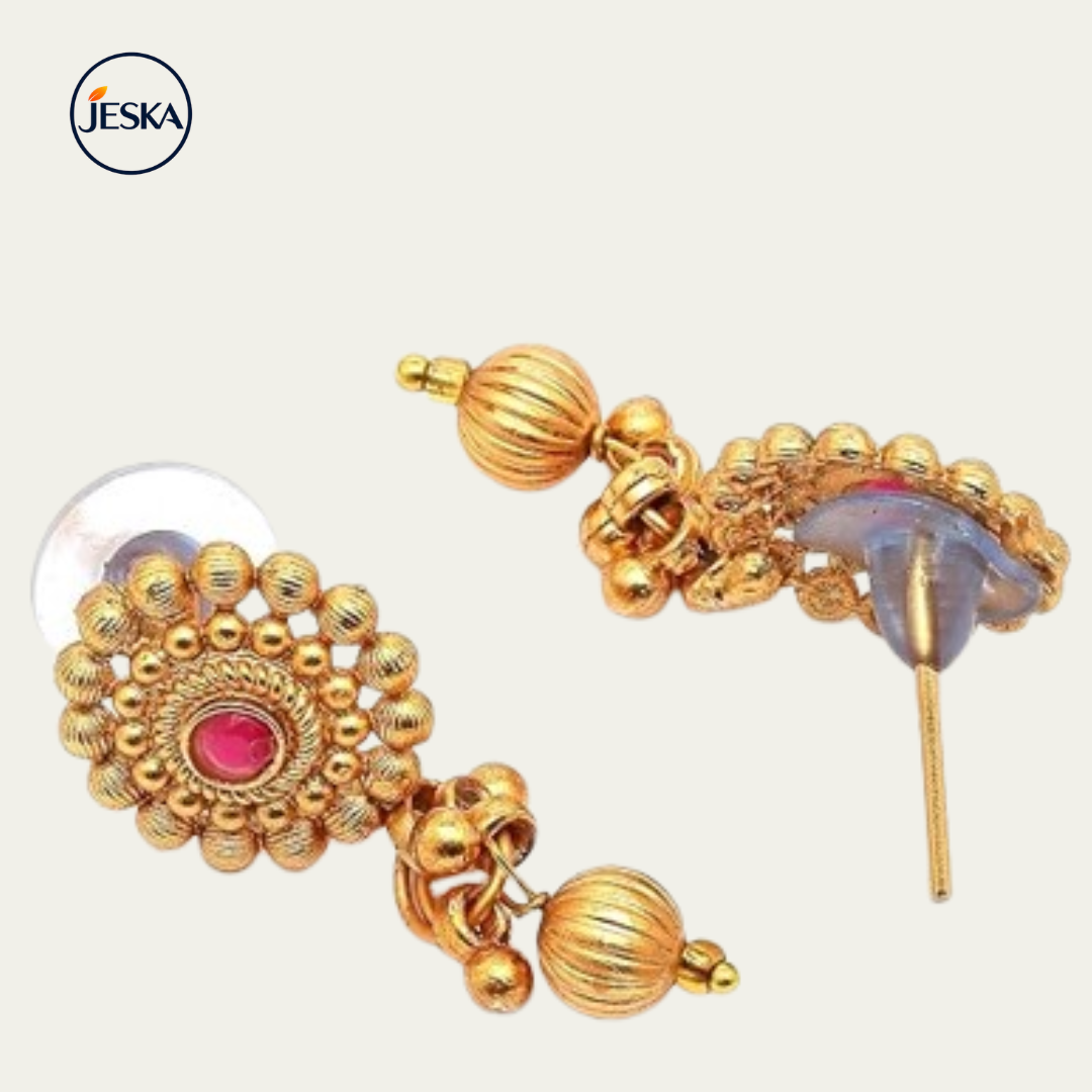 JESKA Classic Gold Plated Choker Necklace with Drop Earring Jewellery Set