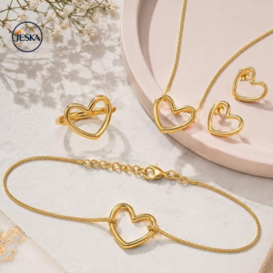 JESKA Gold Plated Square Pendant & Stud Earrings Set