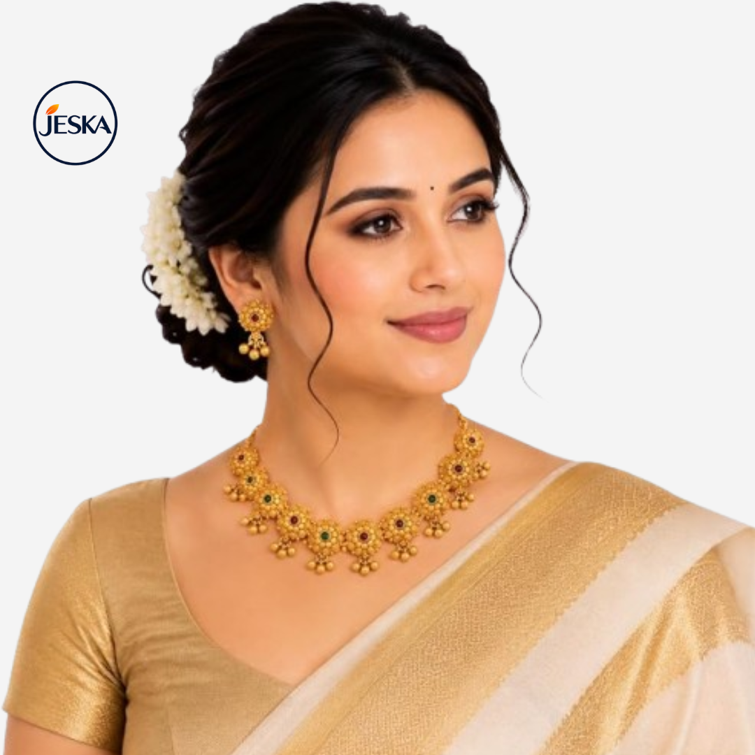 JESKA Temple Jewellery Necklace Set with Earrings for Women