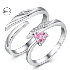 JESKA Heart Design Crystal Silver Plated Adjustable Ring