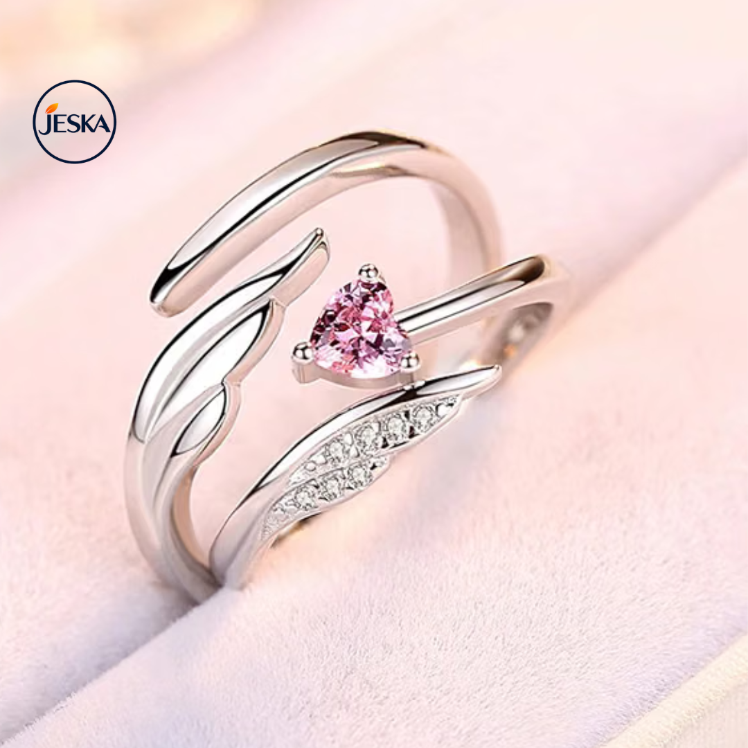 JESKA Heart Design Crystal Silver Plated Adjustable Ring