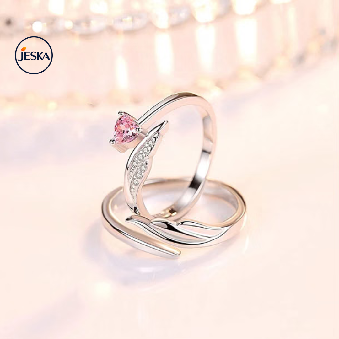 JESKA Heart Design Crystal Silver Plated Adjustable Ring