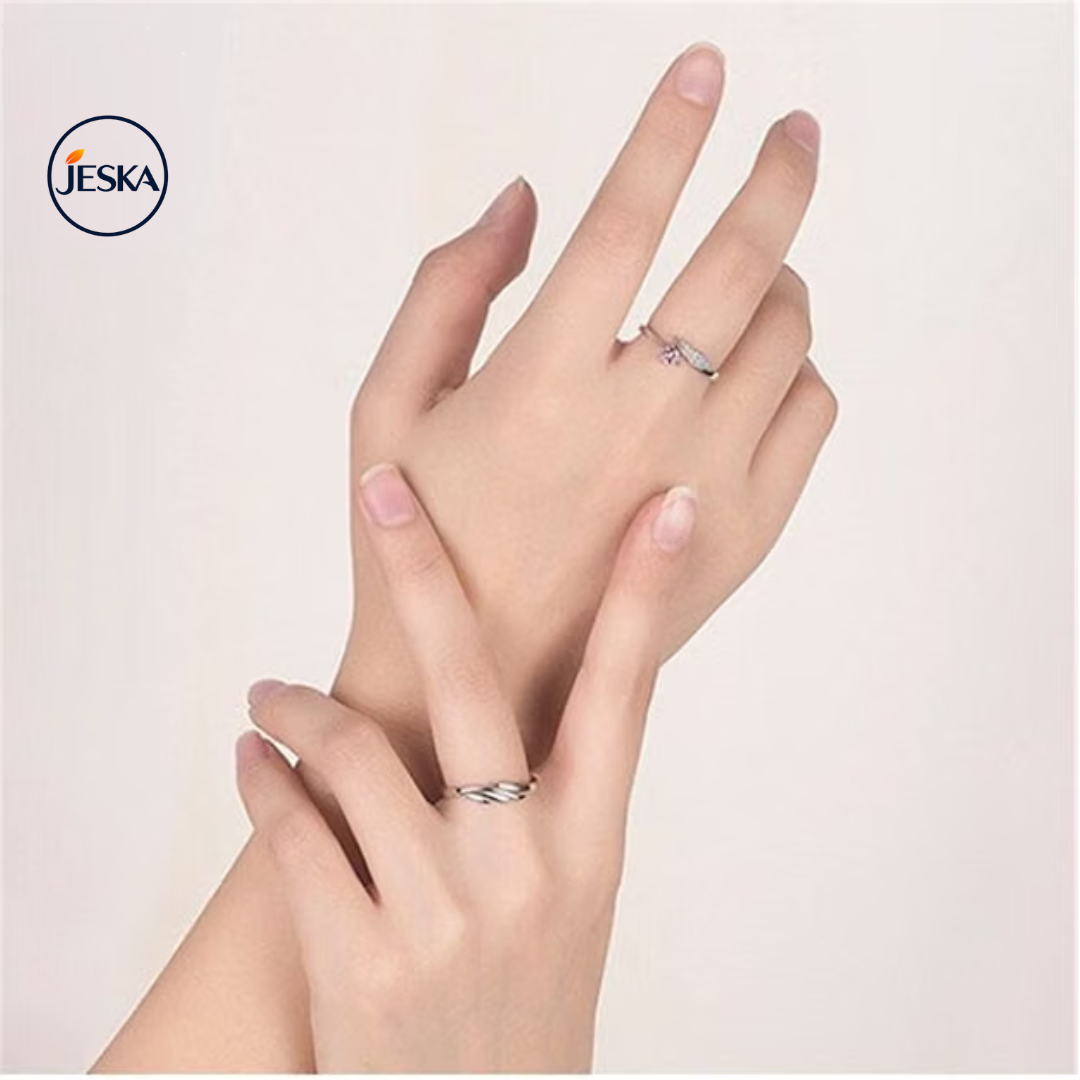 JESKA Heart Design Crystal Silver Plated Adjustable Ring
