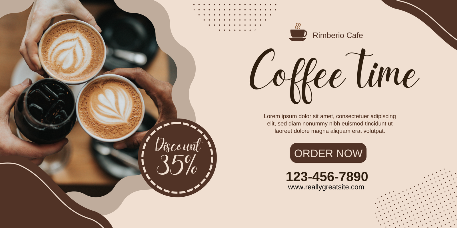 Beige Brown Abstract Modern Coffee Shop Banner